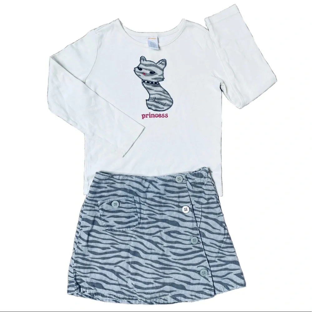 GYMBOREE Tiger Princess Kitty outfit long-sleeved shirt & corduroy skirt girls 7